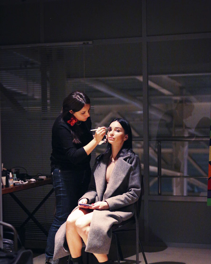 Bride-to-be getting ready at the mirror in Finenticee studio, Madhusudan Nagar
