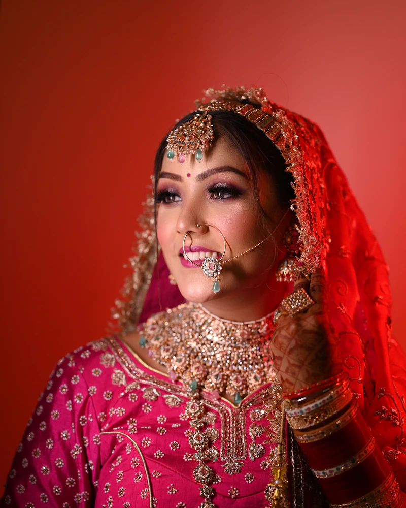Sangeet makeup with shimmer eyes and a bright lehenga, Finenticee client Bhubaneswar