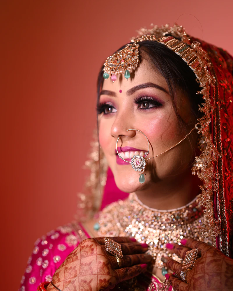 HD bridal makeup close-up with natural skin texture visible, Finenticee client, Bhubaneswar